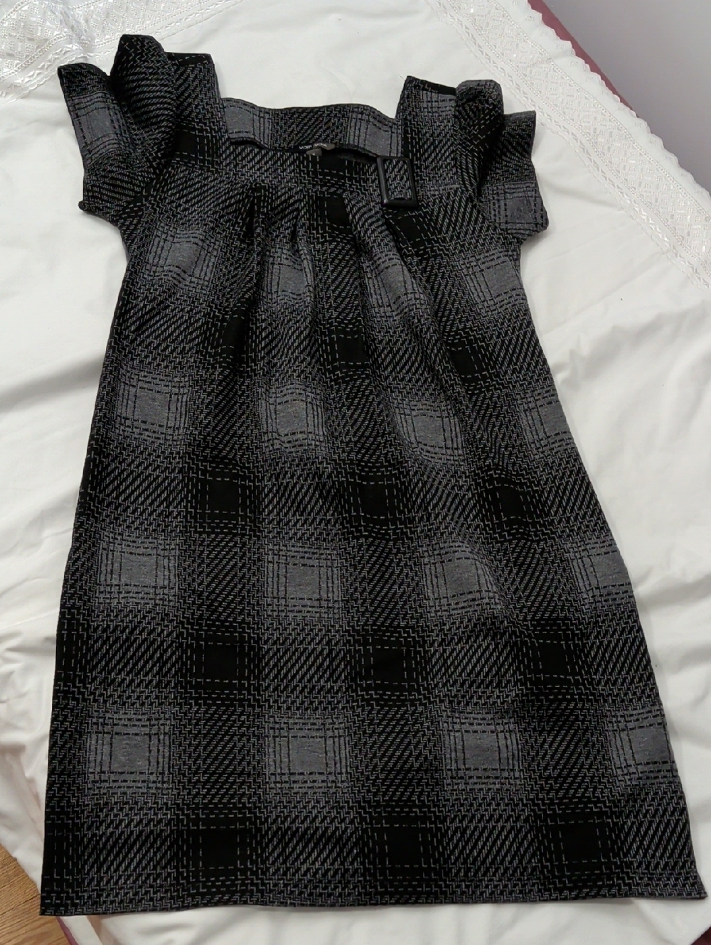 Voir Voir Black Plaid Ruffle-Shoulder Formal Girls Dress